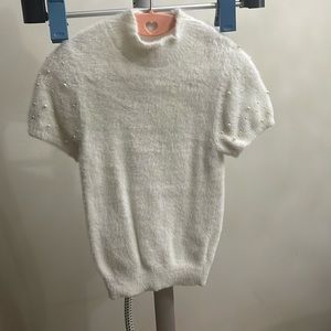 Fuzzy white short sleeve top